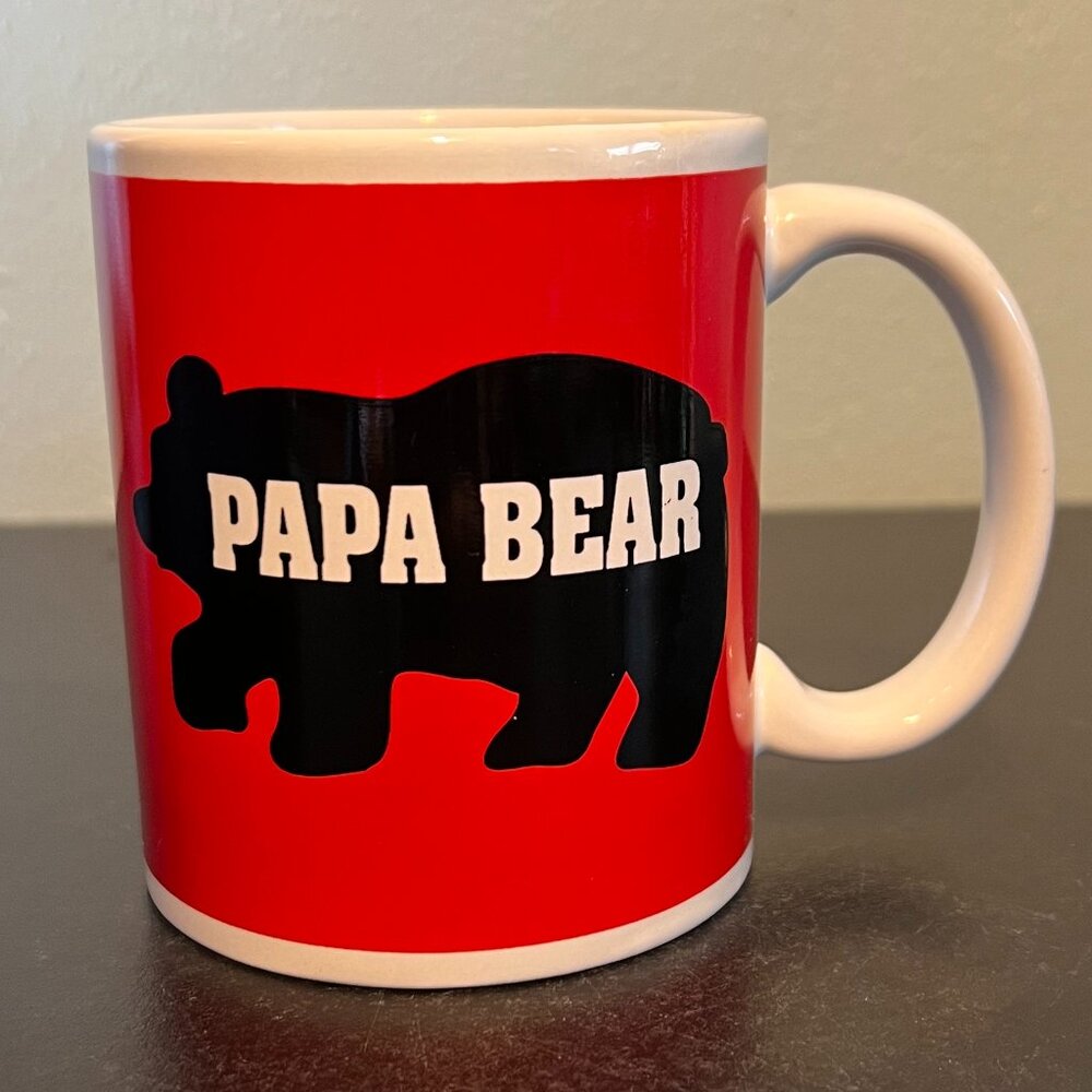 MTY International Papa Bear Ceramic Mug Red Black Silhouette Coffee Cup 12oz